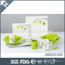 New product for 2015 canton fair! 41pcs Porcelain Dinner Set, Colored dinner set with flower decal